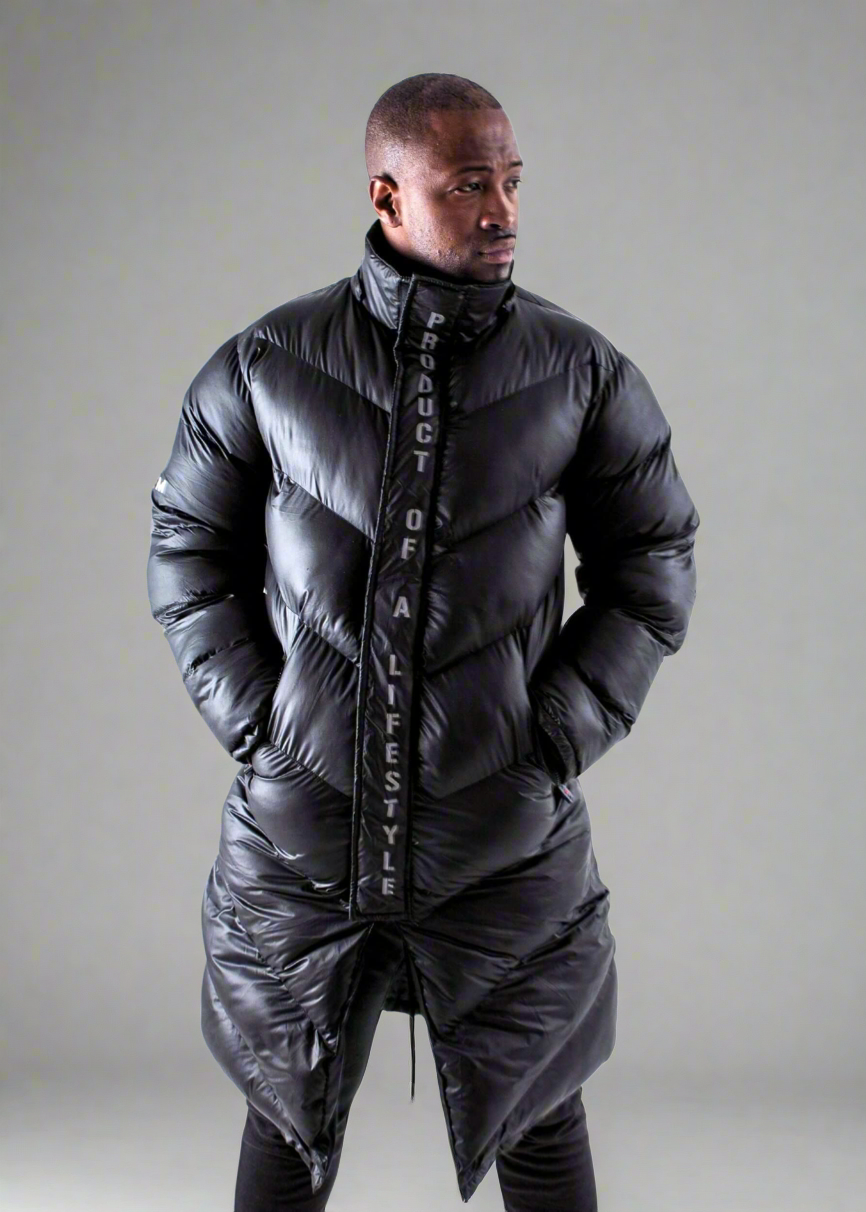 Matt Black Longline Puffer Jacket