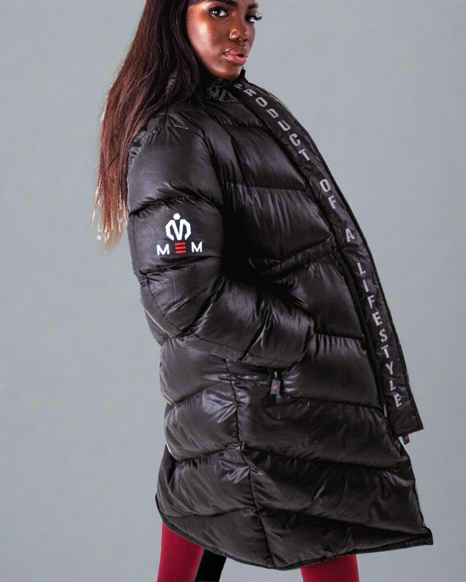 Women Matt Black Longline Puffer Jacket