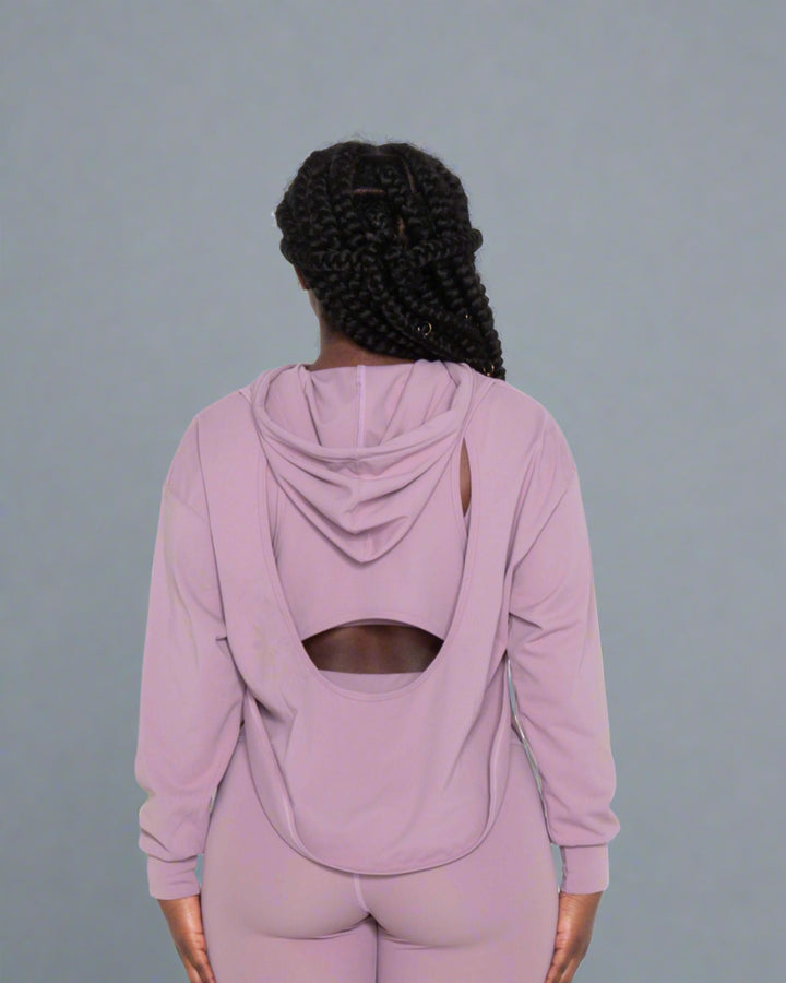 Orchid Acetate Open Back Hoodie For Gym & Yoga