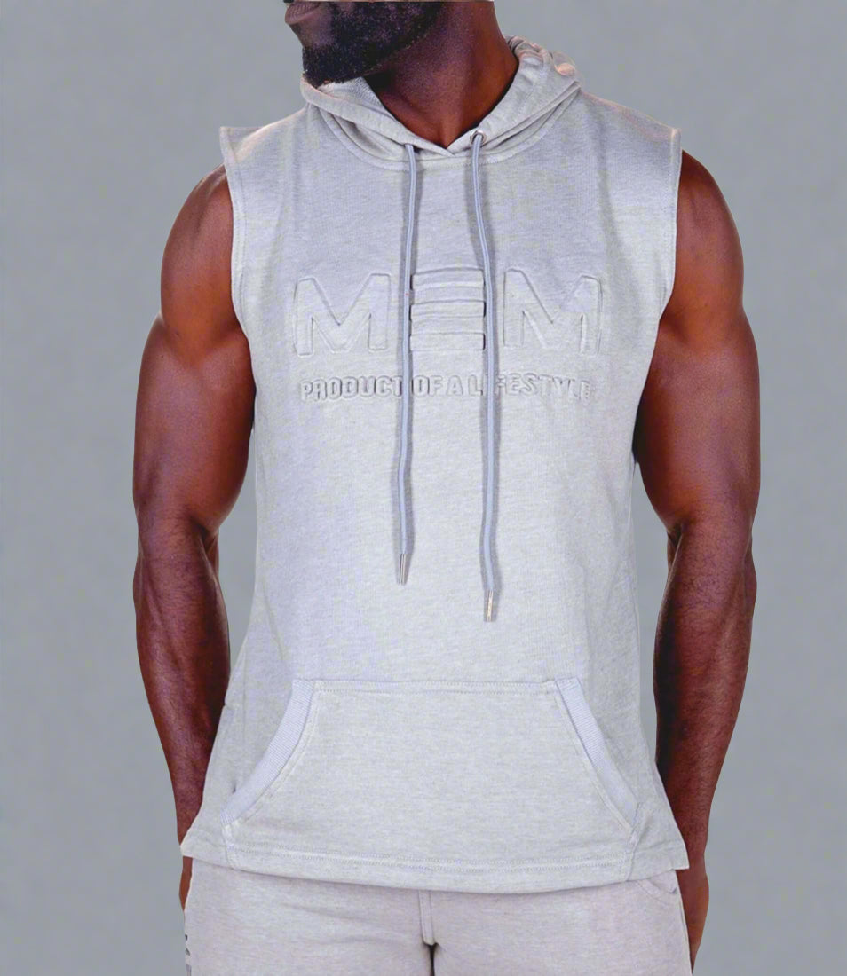 MEMFitness French Terry Grey Sleeveless Hoodie