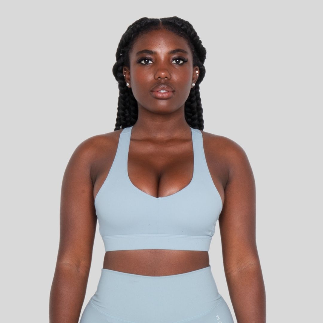 comfortable blue sports bra for training